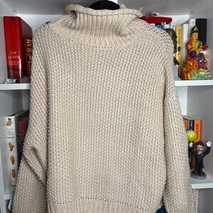 Aakaa Sweater Womens Small Cream Turtleneck Chunky Pullover Ribbed